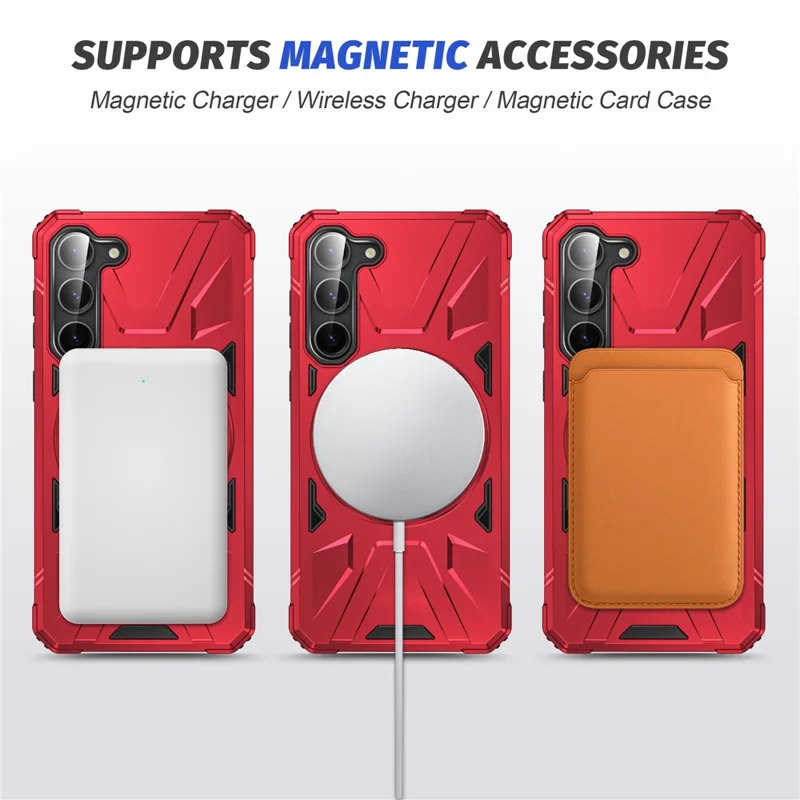 For Samsung Galaxy S23 Case TPU+PC Kickstand Magnetic Phone Cover - Red