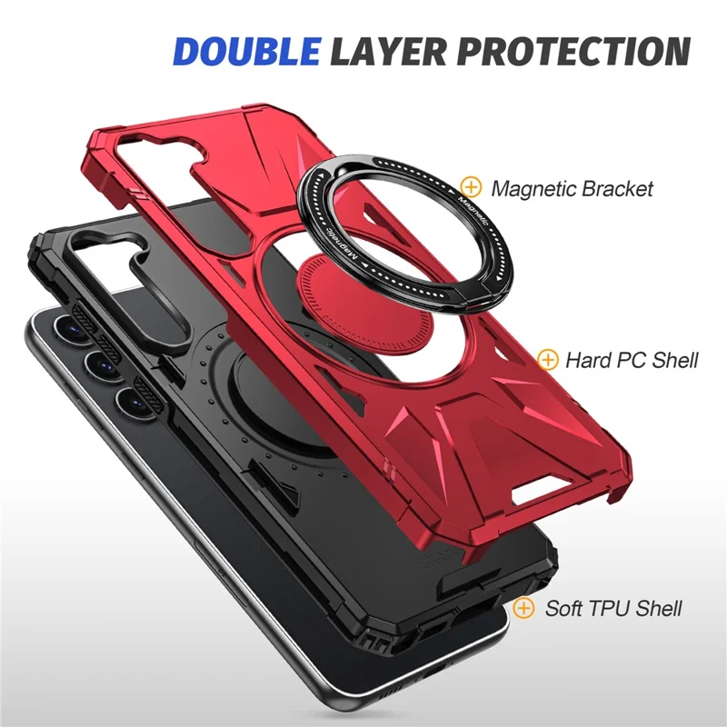 For Samsung Galaxy S23 Case TPU+PC Kickstand Magnetic Phone Cover - Red