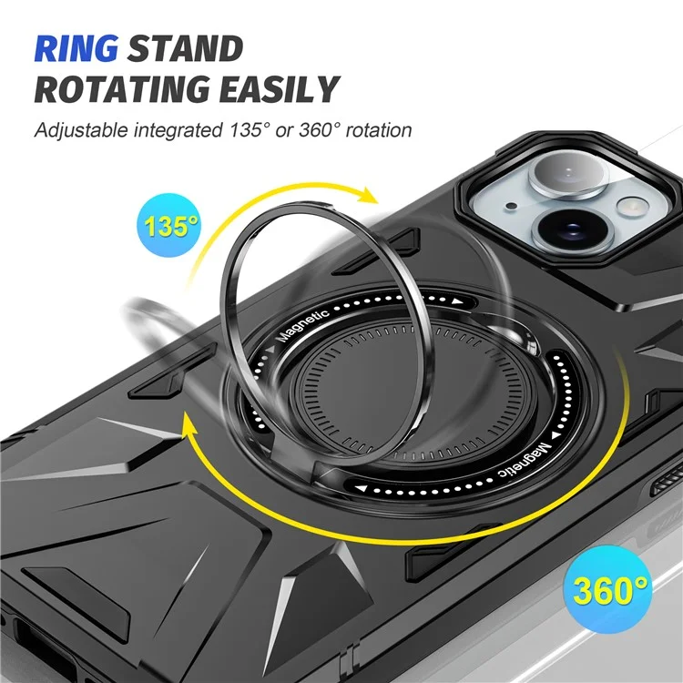 For iPhone 15 Plus Cell Phone Case Shock Absorbing TPU+PC Kickstand Cover - Black