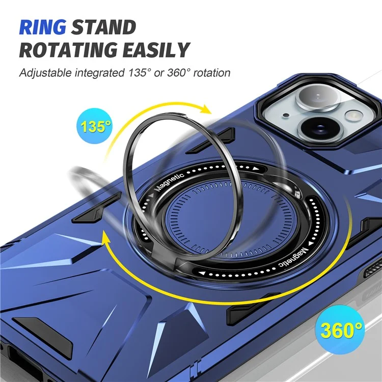 For iPhone 15 Plus Cell Phone Case Shock Absorbing TPU+PC Kickstand Cover - Navy Blue