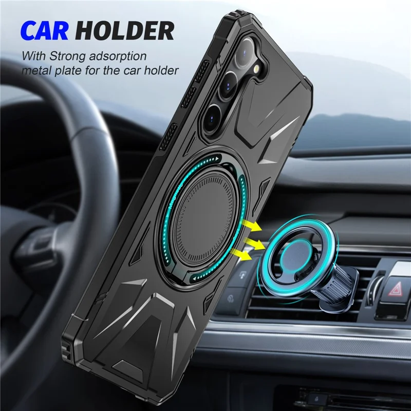 For Samsung Galaxy S23+ Case Magnetic TPU+PC Phone Back Cover with Kickstand - Black