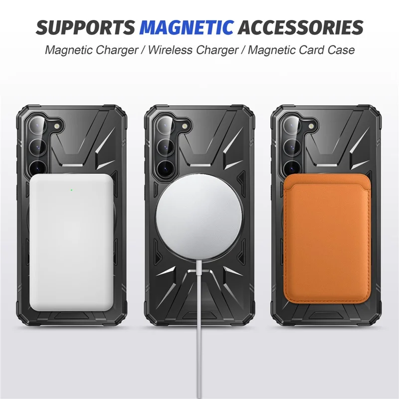 For Samsung Galaxy S23+ Case Magnetic TPU+PC Phone Back Cover with Kickstand - Black