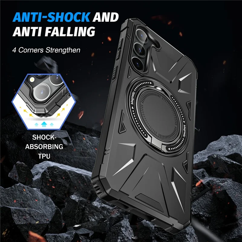 For Samsung Galaxy S23+ Case Magnetic TPU+PC Phone Back Cover with Kickstand - Black