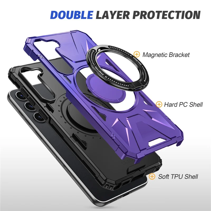 Para Samsung Galaxy S23+ Funda Magnética TPU+PC Cubierta Trasera del Teléfono con Soporte - Púrpura