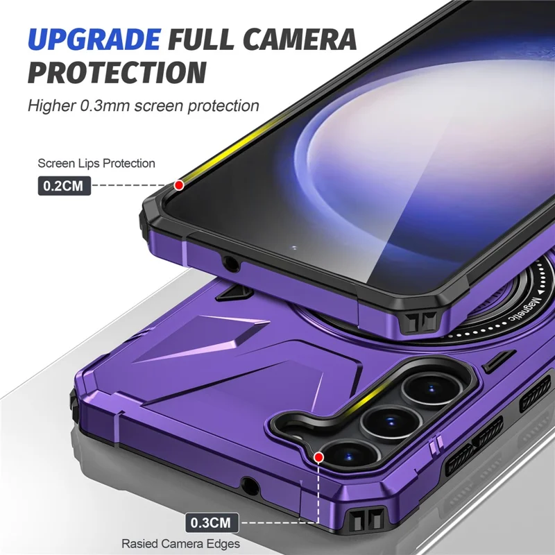 Para Samsung Galaxy S23+ Funda Magnética TPU+PC Cubierta Trasera del Teléfono con Soporte - Púrpura