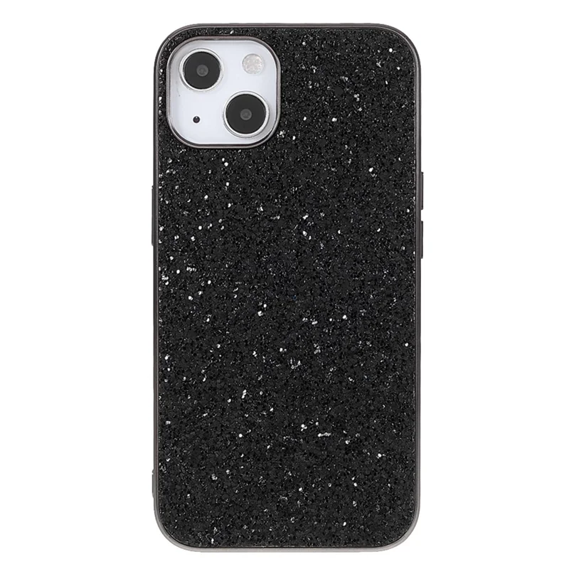 For iPhone 14 Phone Case Electroplating TPU Frame Glitter Sequins PC Back Cover - Black