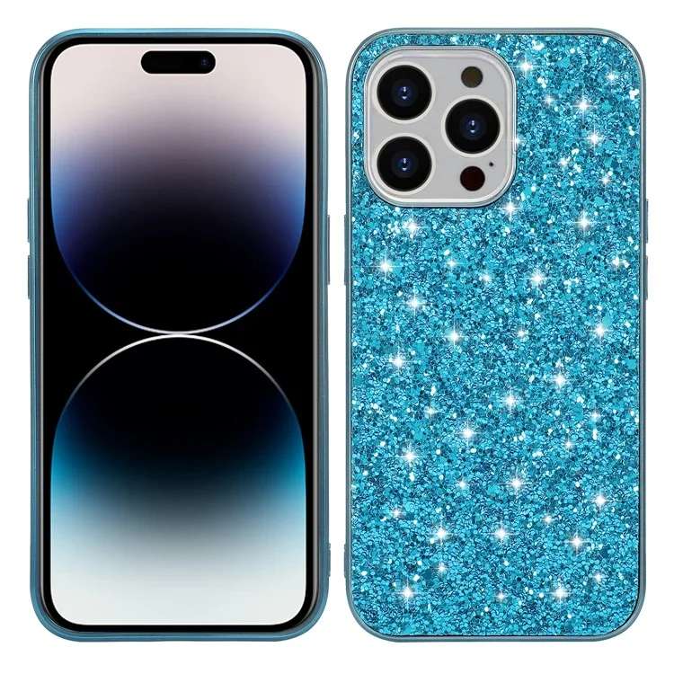 For iPhone 14 Pro Case Glitter Sequins Electroplating TPU Frame PC Back Cover - Blue