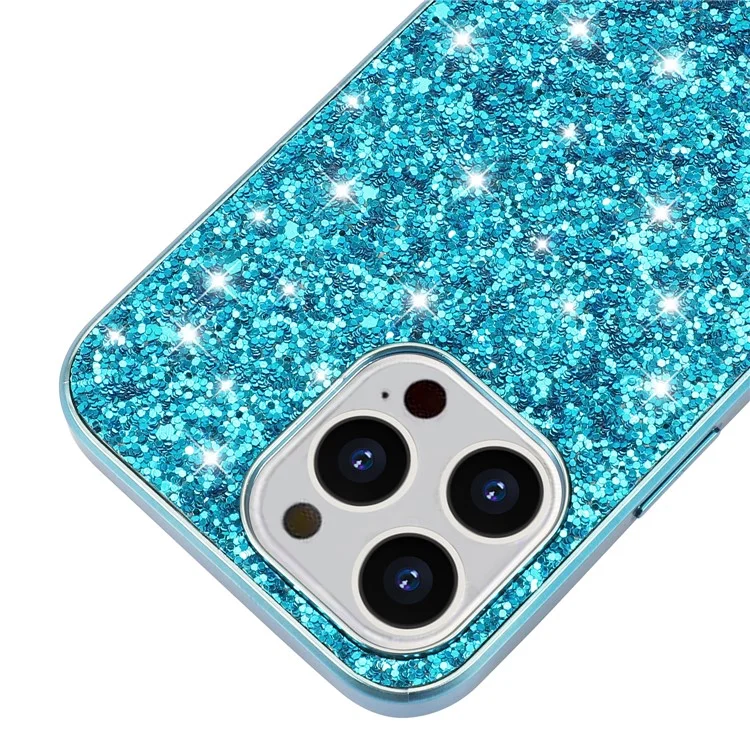 For iPhone 14 Pro Case Glitter Sequins Electroplating TPU Frame PC Back Cover - Blue