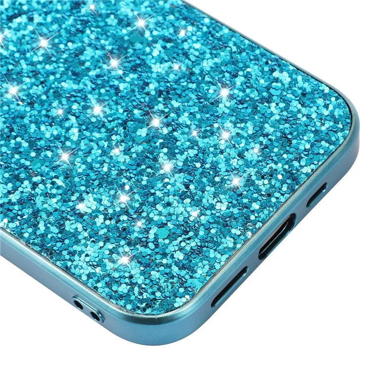 For iPhone 14 Pro Case Glitter Sequins Electroplating TPU Frame PC Back Cover - Blue