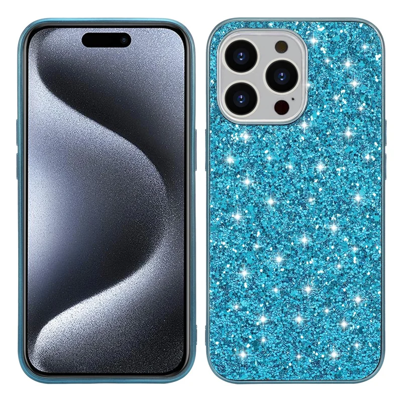 For iPhone 15 Pro Max Phone Case Shiny Glitter Sequins TPU + PC Cover - Blue