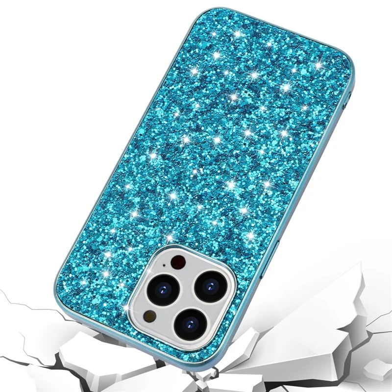 For iPhone 15 Pro Max Phone Case Shiny Glitter Sequins TPU + PC Cover - Blue