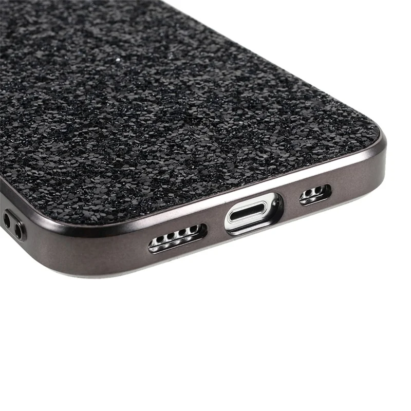 Coque pour iPhone 15 Electroplated Frame TPU + PC Glitter Cover - Noir