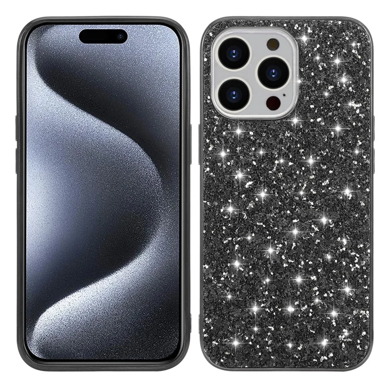 Funda para iPhone 15 Pro, funda de teléfono de TPU con marco de chapado electrolítico + cubierta trasera de PC - Negro