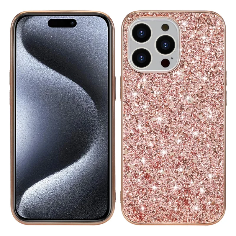 For iPhone 15 Pro Phone Case Electroplating TPU Frame + PC Back Phone Cover - Rose Gold