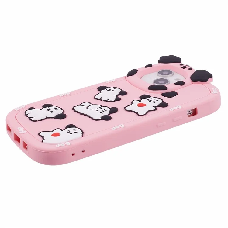 For iPhone 15 / 14 / 13 Case 3D Cartoon Dog Decor Silicone Phone Cover - Pink