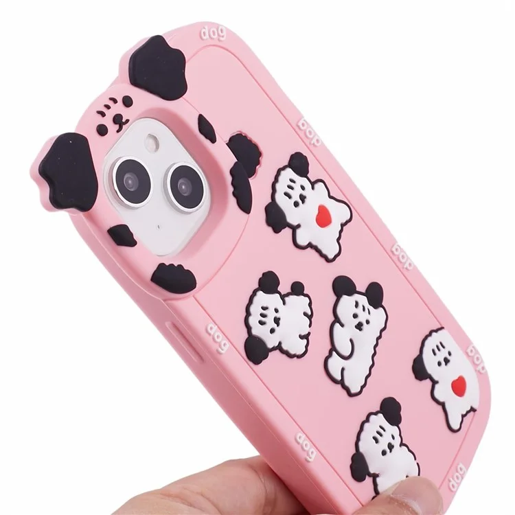 For iPhone 15 / 14 / 13 Case 3D Cartoon Dog Decor Silicone Phone Cover - Pink