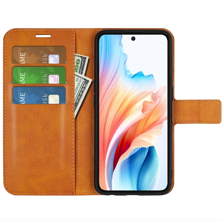 Pour Oppo A79 5G / A2 5G Étui PU Cuir Texture Veau Portefeuille Protecteur de Téléphone - Jaune