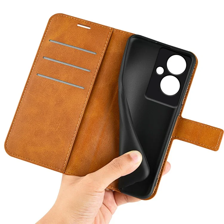 Pour Oppo A79 5G / A2 5G Étui PU Cuir Texture Veau Portefeuille Protecteur de Téléphone - Jaune