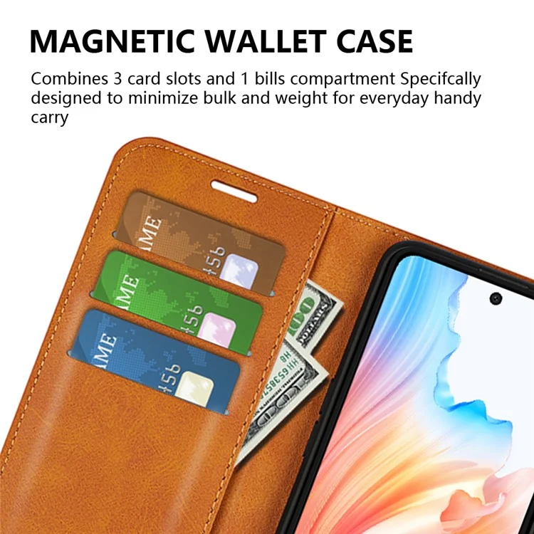 Pour Oppo A79 5G / A2 5G Étui PU Cuir Texture Veau Portefeuille Protecteur de Téléphone - Jaune