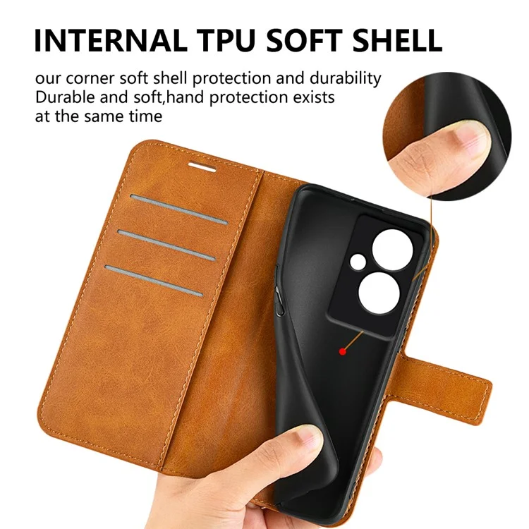 Pour Oppo A79 5G / A2 5G Étui PU Cuir Texture Veau Portefeuille Protecteur de Téléphone - Jaune