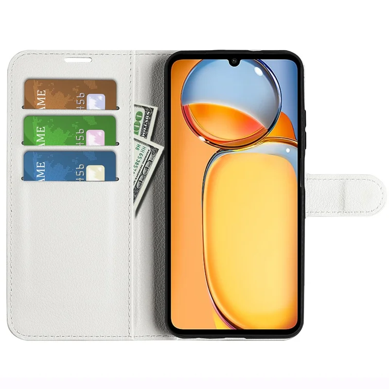 For Xiaomi Redmi 13C 4G / Poco C65 4G Case Litchi Texture Leather Phone Cover with Magnetic Closure - White