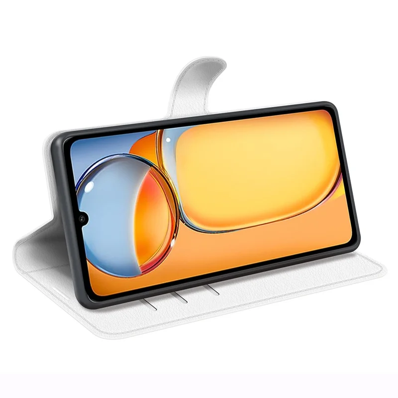 For Xiaomi Redmi 13C 4G / Poco C65 4G Case Litchi Texture Leather Phone Cover with Magnetic Closure - White