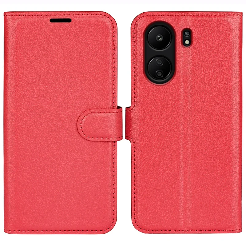 For Xiaomi Redmi 13C 4G / Poco C65 4G Case Litchi Texture Leather Phone Cover with Magnetic Closure - Red