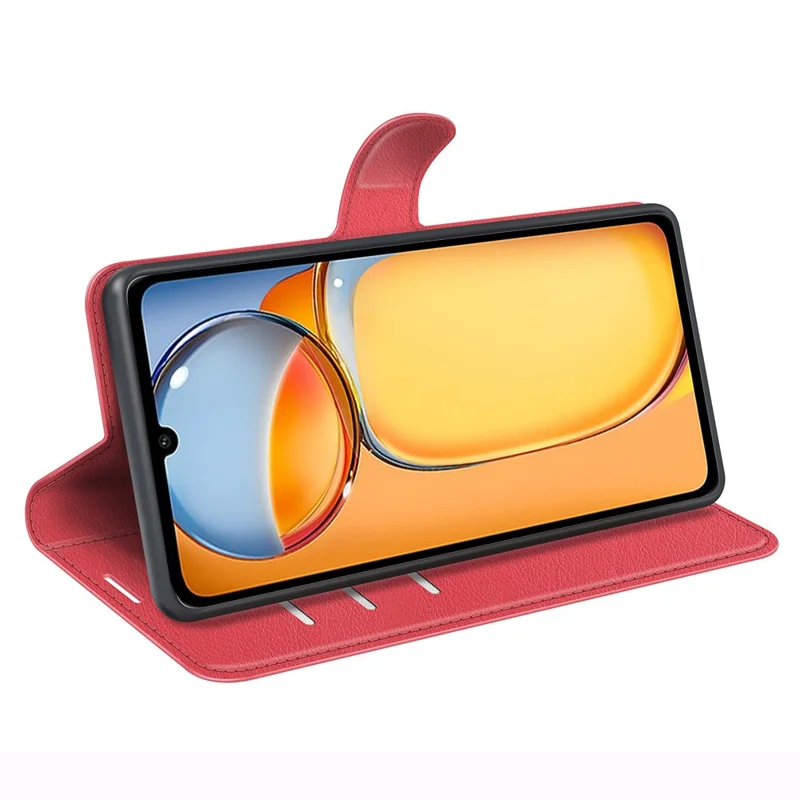 For Xiaomi Redmi 13C 4G / Poco C65 4G Case Litchi Texture Leather Phone Cover with Magnetic Closure - Red