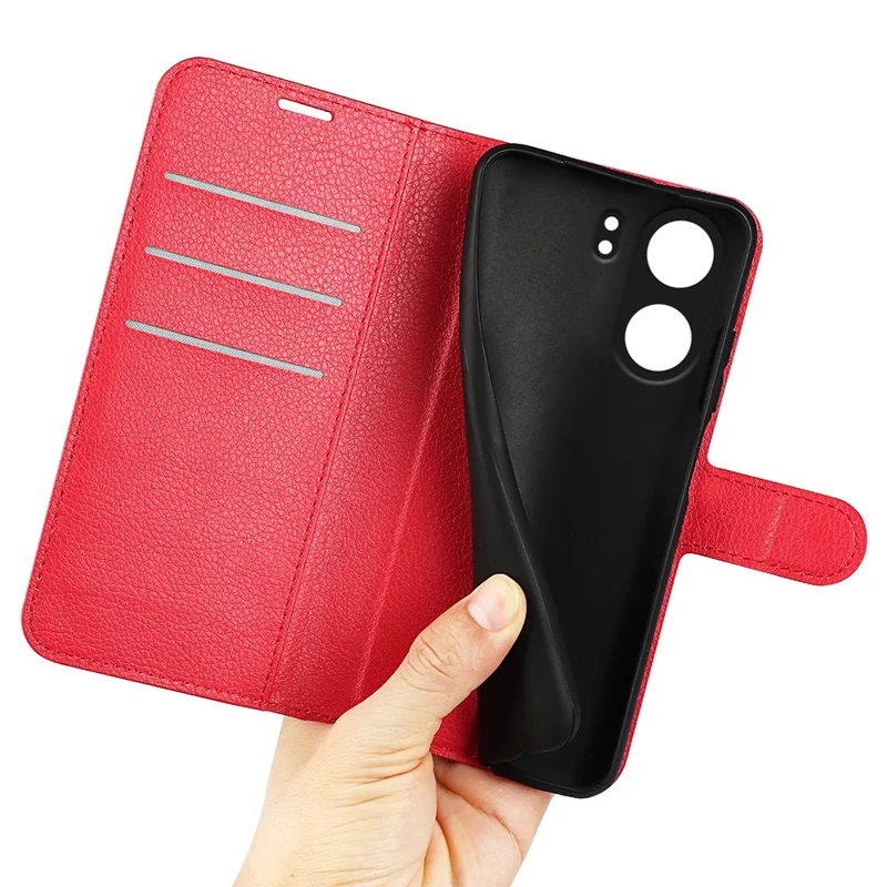 For Xiaomi Redmi 13C 4G / Poco C65 4G Case Litchi Texture Leather Phone Cover with Magnetic Closure - Red
