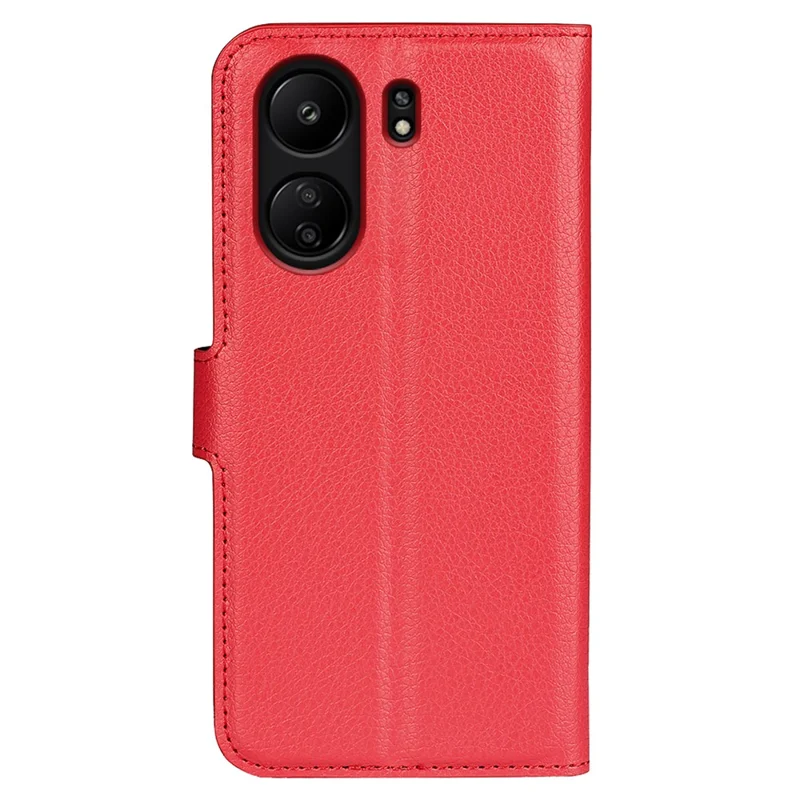 For Xiaomi Redmi 13C 4G / Poco C65 4G Case Litchi Texture Leather Phone Cover with Magnetic Closure - Red