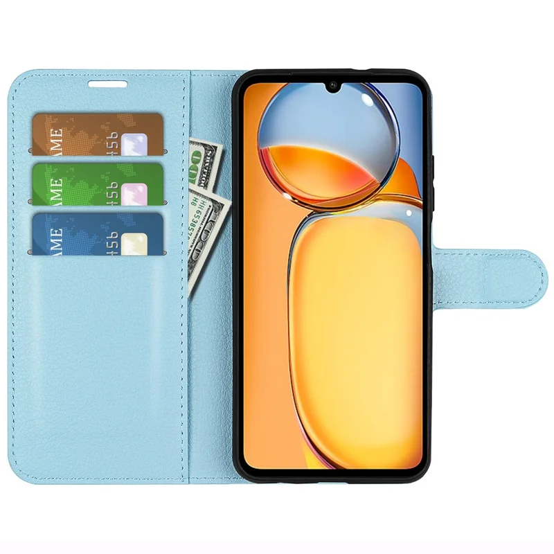 For Xiaomi Redmi 13C 4G / Poco C65 4G Case Litchi Texture Leather Phone Cover with Magnetic Closure - Blue