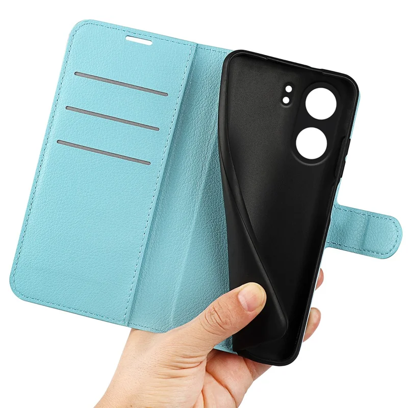 For Xiaomi Redmi 13C 4G / Poco C65 4G Case Litchi Texture Leather Phone Cover with Magnetic Closure - Blue