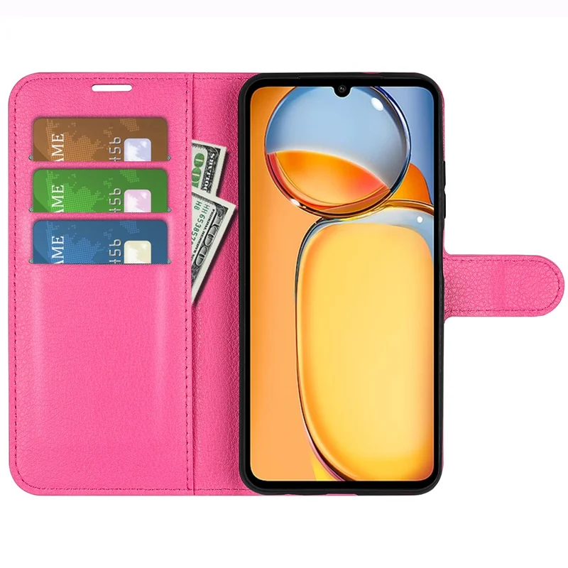For Xiaomi Redmi 13C 4G / Poco C65 4G Case Litchi Texture Leather Phone Cover with Magnetic Closure - Rose
