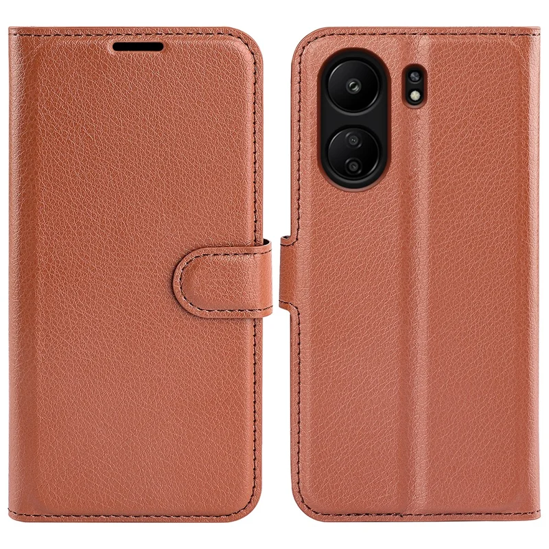 For Xiaomi Redmi 13C 4G / Poco C65 4G Case Litchi Texture Leather Phone Cover with Magnetic Closure - Brown