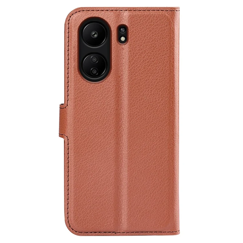 For Xiaomi Redmi 13C 4G / Poco C65 4G Case Litchi Texture Leather Phone Cover with Magnetic Closure - Brown
