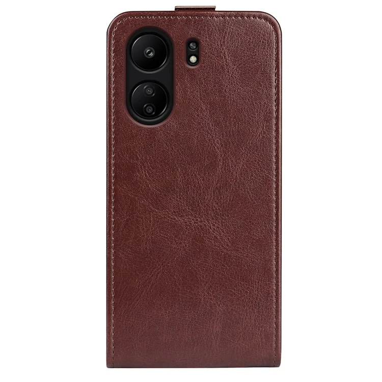 Capa Flip Vertical para Xiaomi Redmi 13C 4G / Poco C65 4G Carcaça Textura de Couro Crazy Horse - Marrom
