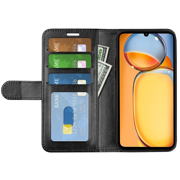 Per Xiaomi Redmi 13C 4G / Poco C65 4G Cover Crazy Horse Texture Flip Stand Wallet Phone Cover - Nero