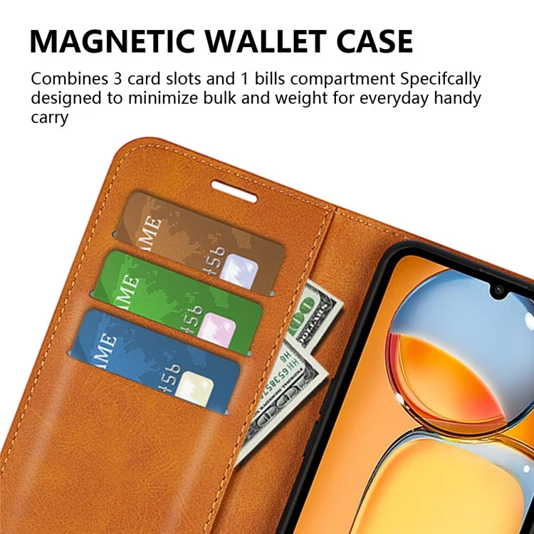 Para Xiaomi Redmi 13C 4G / Poco C65 4G Case Calf Texture PU Leather+TPU Smart Phone Guard Cover - Amarelo