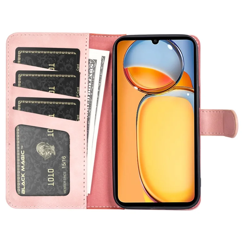 Para Xiaomi Redmi 13C 4G / Poco C65 4G Case Color Splicing Wallet Leather Cover - Pink