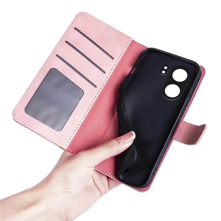 Para Xiaomi Redmi 13C 4G / Poco C65 4G Case Color Splicing Wallet Leather Cover - Pink
