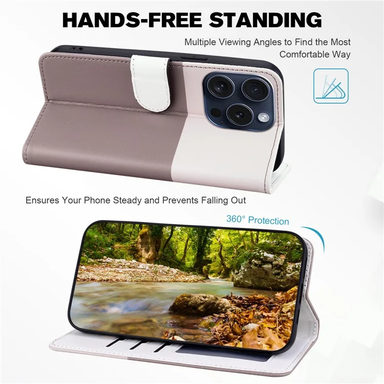 Série d'animaux de dessin animé pour étui portefeuille iPhone 15 Pro Max - Splicing Leather Phone Cover - Bean Pink