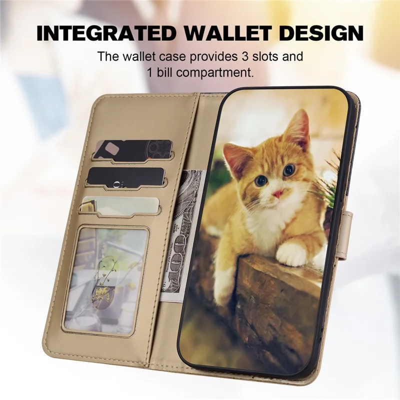 Cartoon Pet Series for iPhone 15 Pro Max Case Wallet Splicing Leather Phone Cover - Khaki