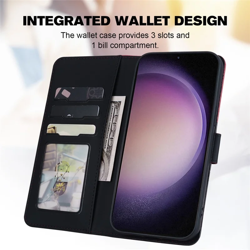 Série de Bandes dessinées pour étui en cuir Samsung Galaxy S24 Stand Wallet Splicing Phone Cover - Noir