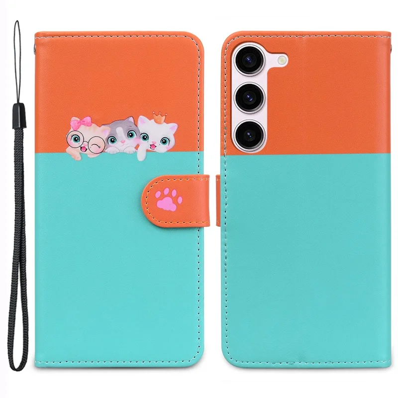 Cartoon Pet Series for Samsung Galaxy S25+ / S24+ Case Wallet Stand Leather Phone Cover - Sky Blue