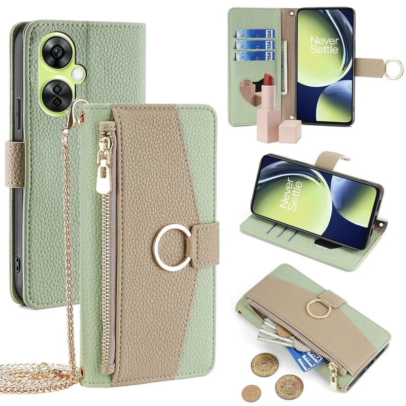 Per OnePlus Nord CE 3 Lite 5G / Nord N30 5G Case PU Leather Zipper Pocket Stand Phone Cover - Verde