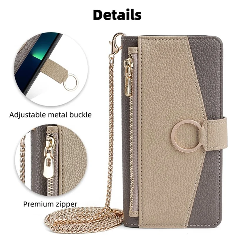 Für iPhone 14 Pro Case PU Leder + TPU Reißverschlusstasche Makeup-Spiegel Handyhülle - Grau
