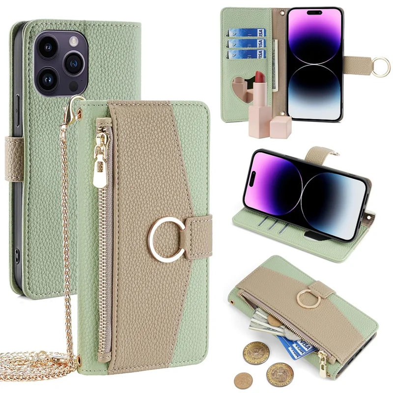 For iPhone 14 Pro Max Case Anti-drop PU Leather Card Slot Stand Smart Phone Cover - Green