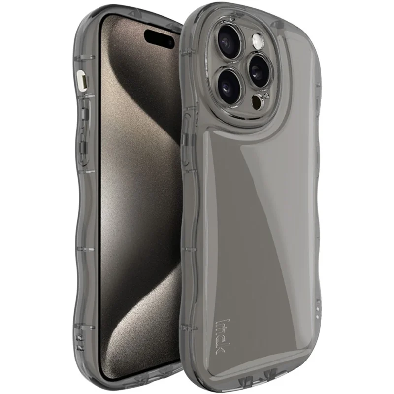 IMAK For iPhone 15 Pro Max Case Drop-proof TPU Curly Wave Frame Phone Protector - Transparent Black