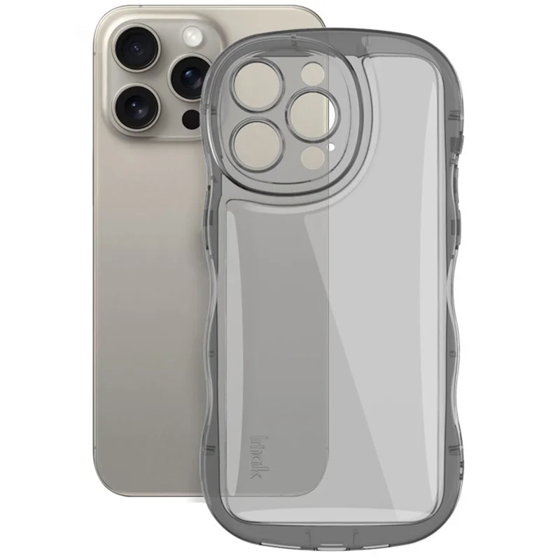 IMAK For iPhone 15 Pro Max Case Drop-proof TPU Curly Wave Frame Phone Protector - Transparent Black