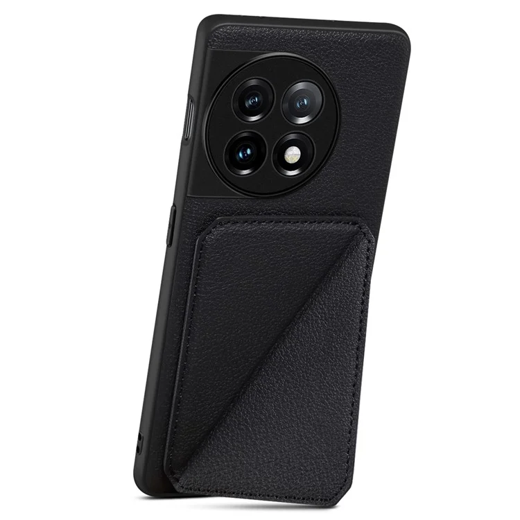 Für OnePlus Ace 2 5G / 11R 5G Hülle mit Kartenfach, PU-Leder-Kickstand-Handyhülle - Schwarz
